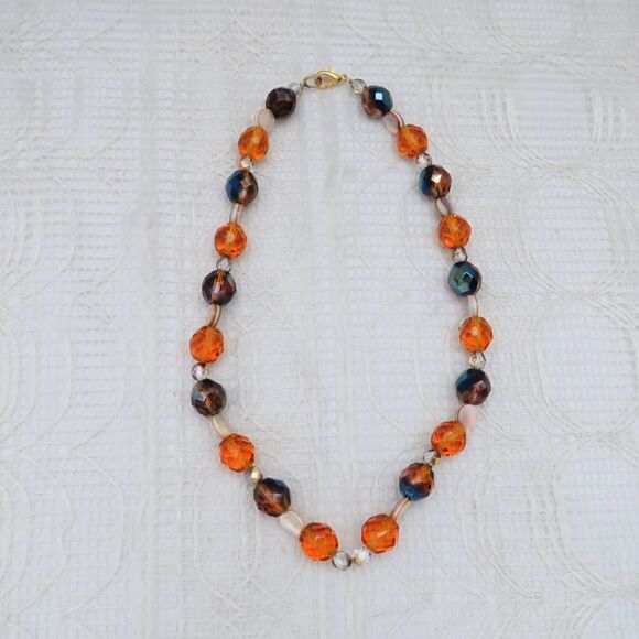 Handmade Amber and Brown Crystal Necklace 16 Inches For Women - Picture 1 of 6